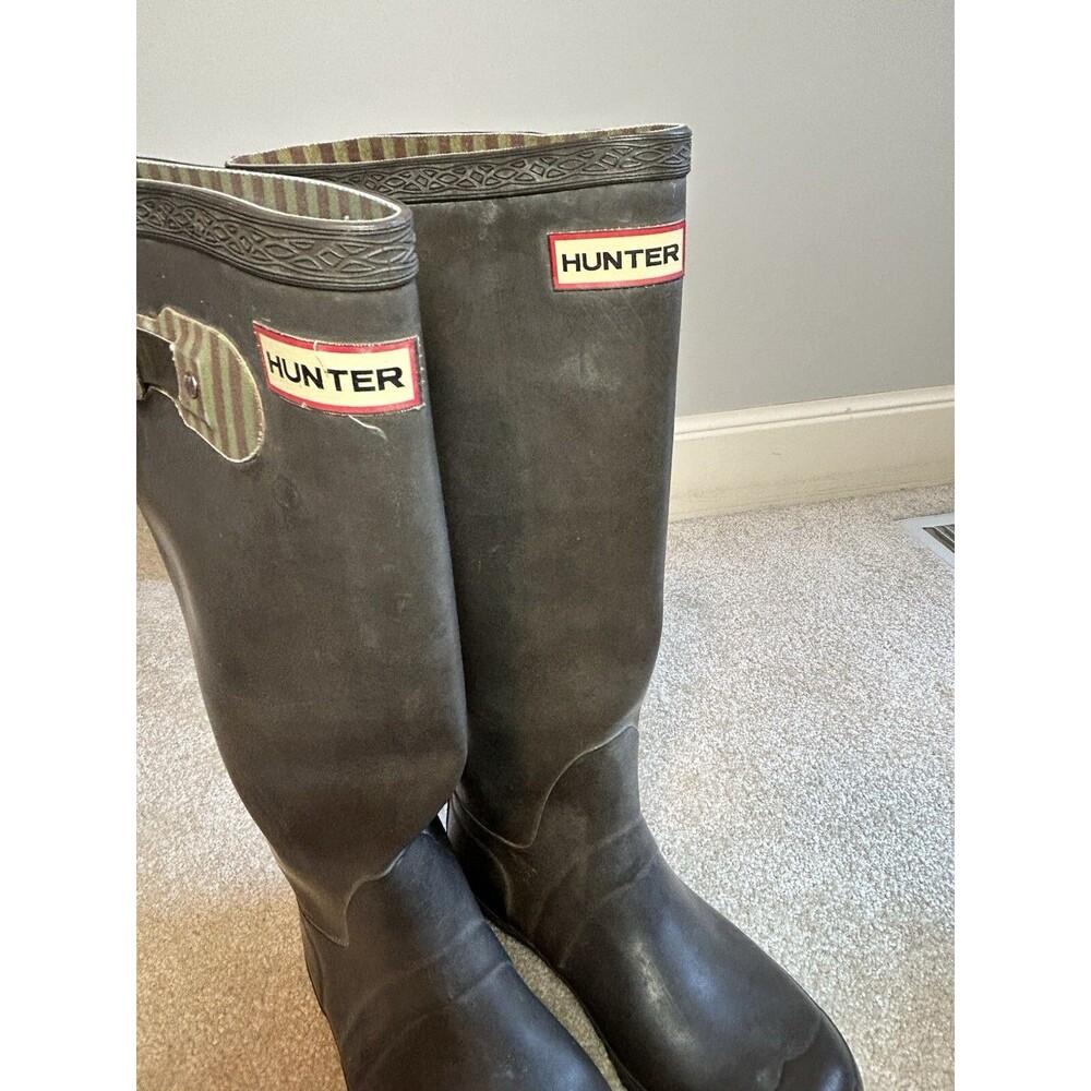 Wellington Hunter Festival Tall Dark Olive Rubber Rain Boots, Women's 9 - Picture 3 of 7